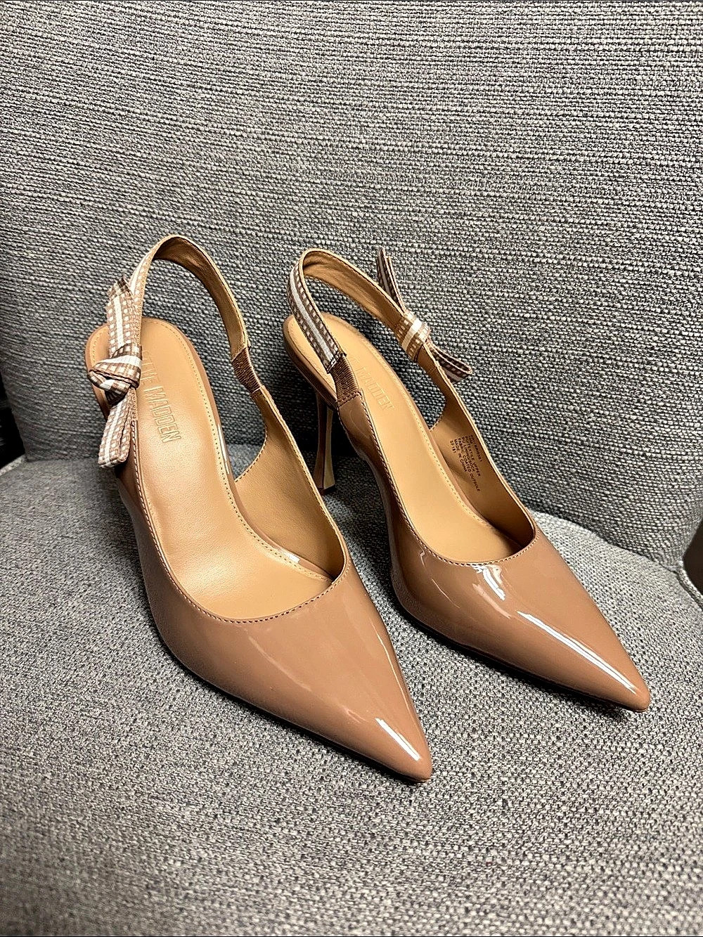 Steve Madden Patent Nude Pointed-Toe Slingback Heels, 10
